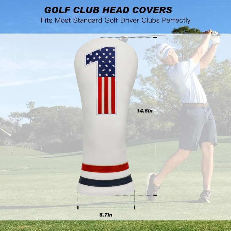 PONADA Golf Head Covers, 4pcs or 1pc USA Stars and Stripes Golf Club Covers for Woods and Driver Fairway Hybrid, PU Leather Golf Club Head Covers for Men Women with Interchangeable Tags, Fits Most Golf Clubs - Image 1